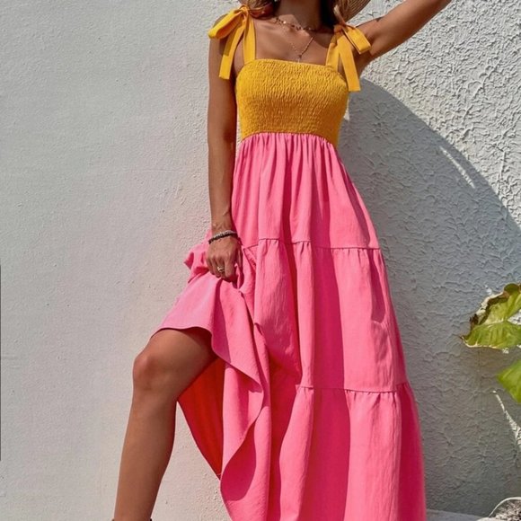 Lemonade ColorBlock Shirred  Ruffled Hem Cami Dress - Picture 7 of 10